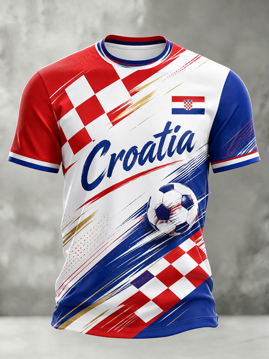 T-shirt s umjetničkom grafikom za nogometne navijače Hrvatske za muškarce