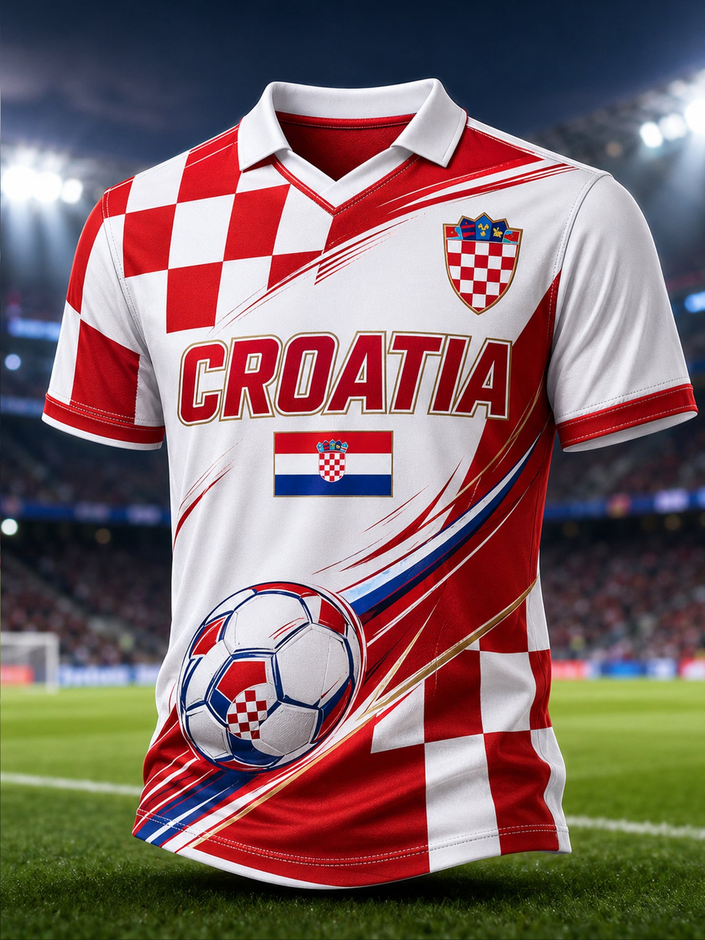 Muška majica s V-izrezom i hrvatskim cvjetnim umjetničkim uzorkom