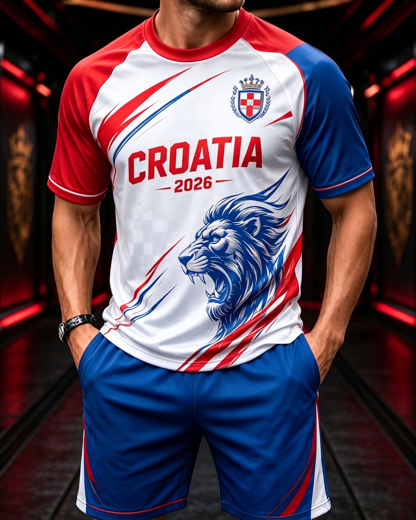 Muška Hrvatska nogometna utakmica navijanje-tema umjetnički tiskati kratki rukav T-Shirt Set