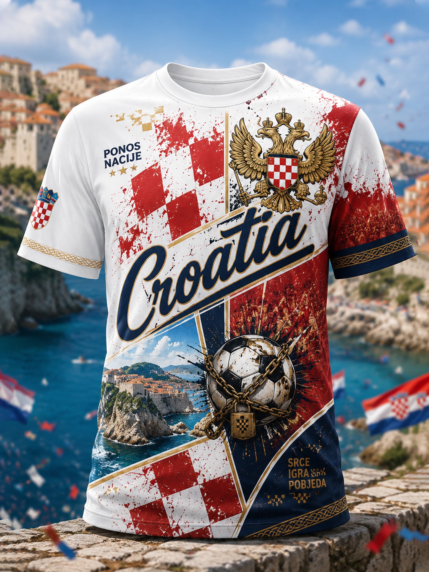 Muška majica s umjetničkom grafikom hrvatskog nogometnog navijanja