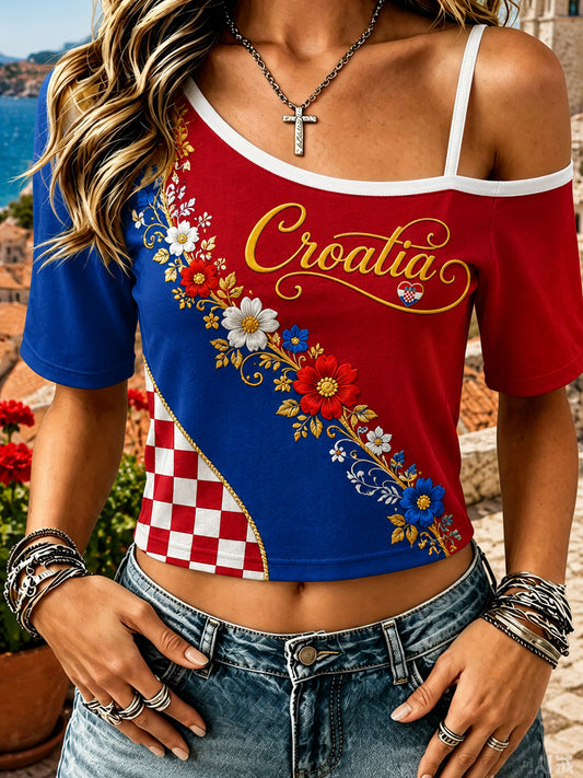 Ženski hrvatski cvjetni ispis off-Shoulder vrhunac