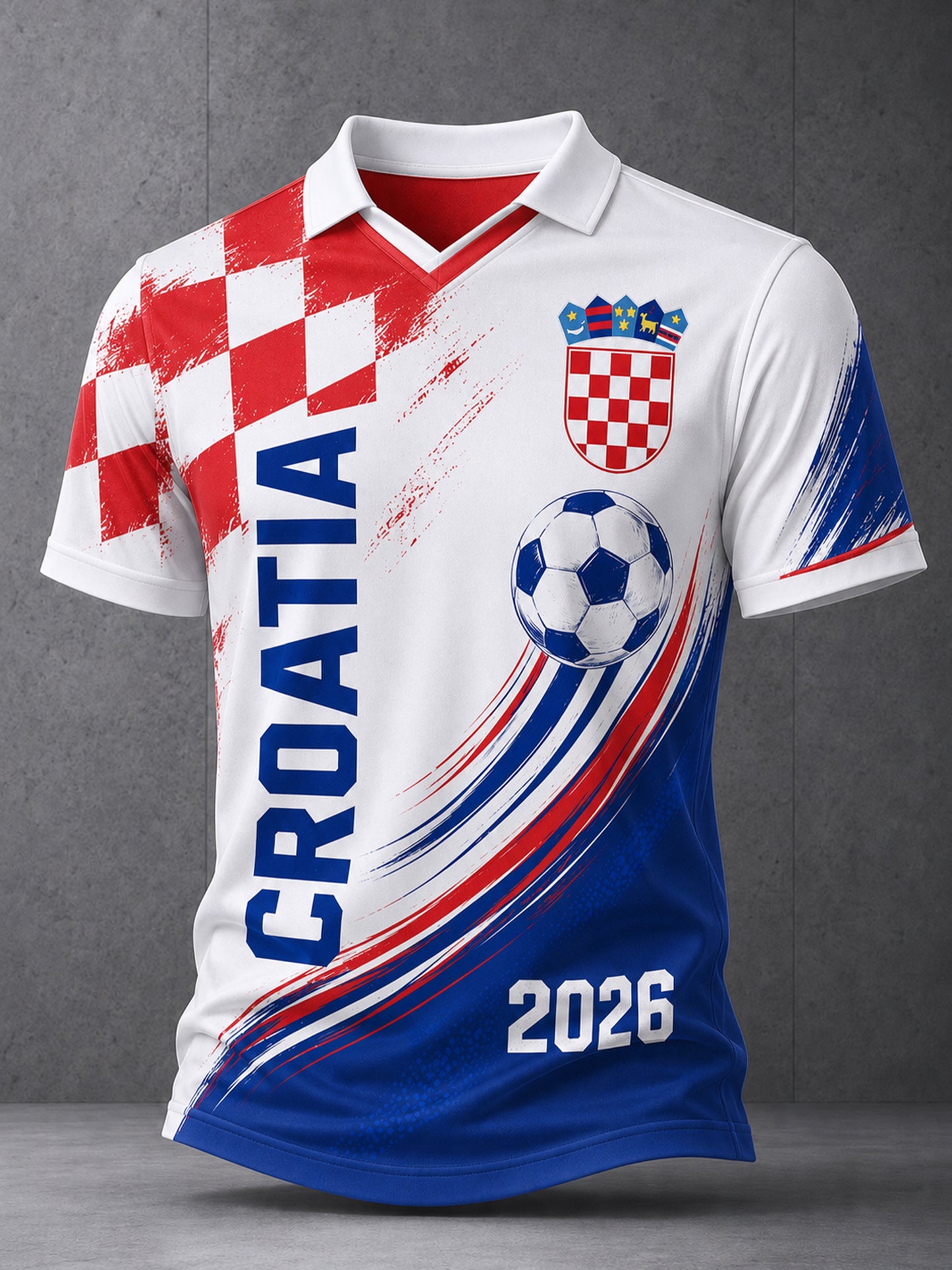 Muški hrvatski nogometni navijački element Umjetnost Print V-vrat vrh