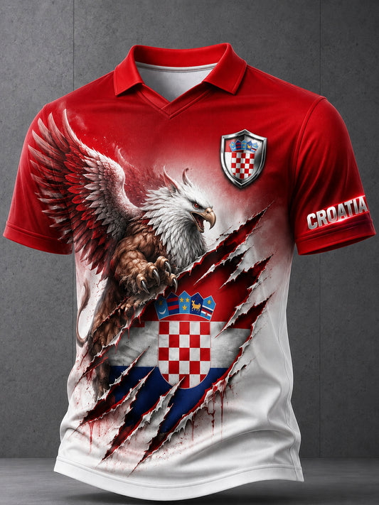 Muški top s V-izrezom s umjetničkom grafikom hrvatskog nogometnog navijačkog elementa