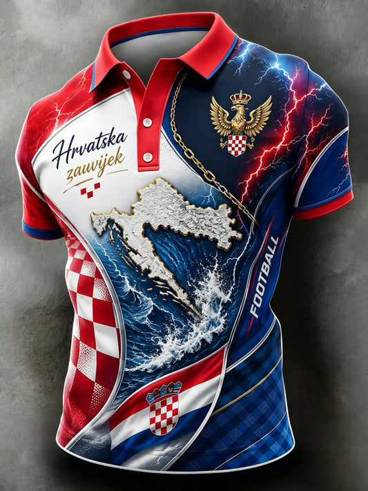 Muški hrvatski fudbalski navijački element umjetnički print V-vrat vrh
