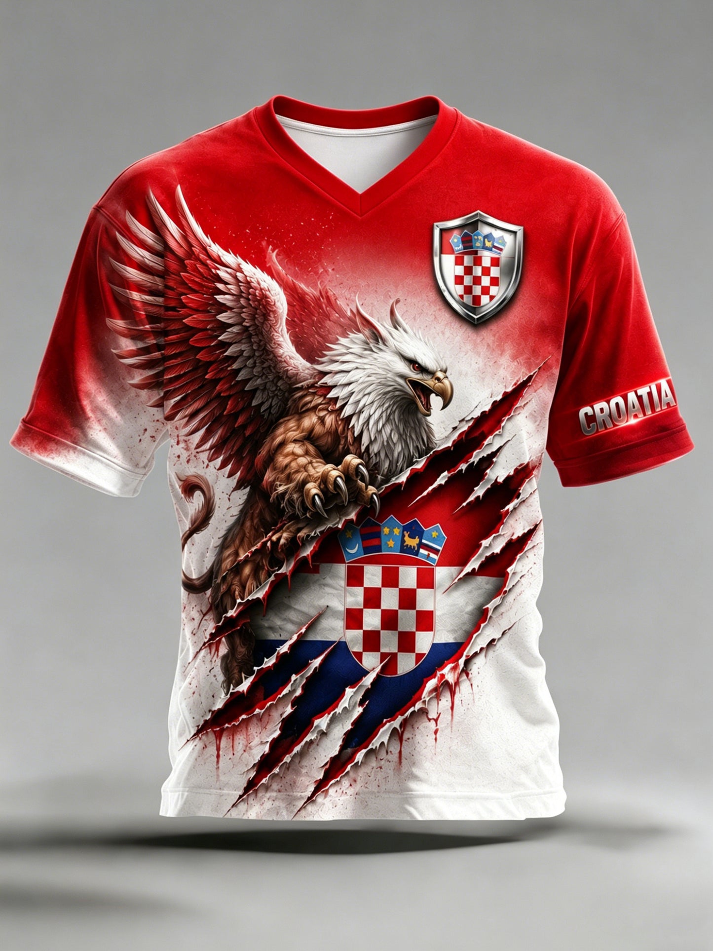 Muški majica s V-izrezom s umjetničkom grafikom hrvatskog nogometnog navijačkog elementa