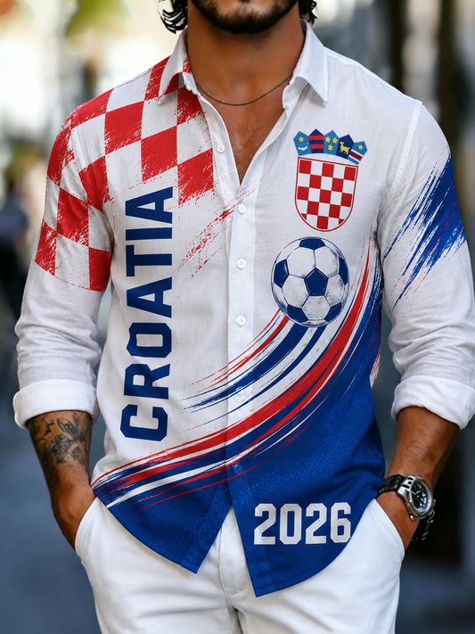 Muškarci hrvatski nogometni navijački element Umjetnost Ispis Dugih rukava košulja