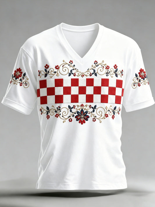 Muški hrvatski nogometni navijački element Umjetnost Print V-vrat T-majica