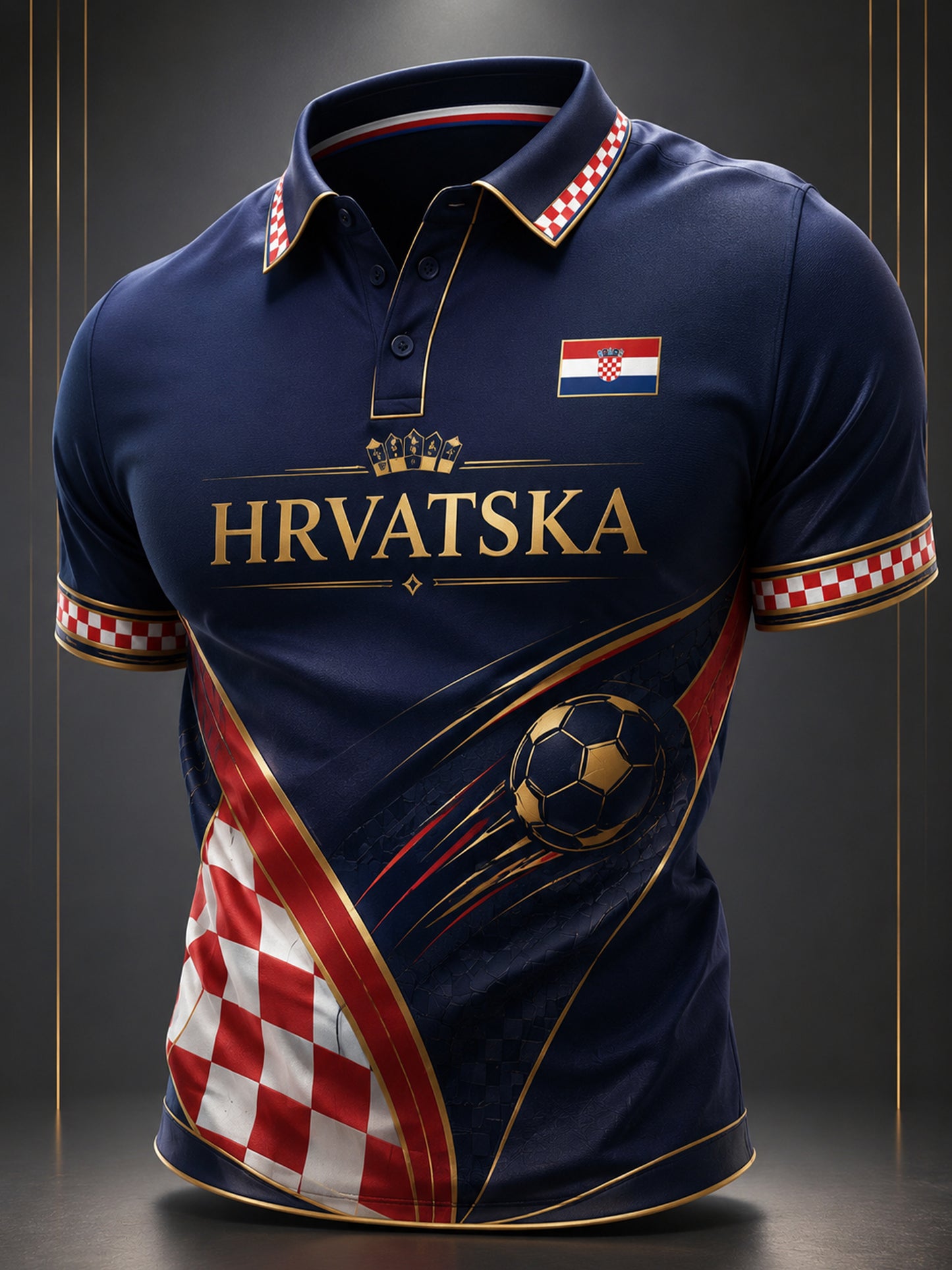 Polo majica s umjetničkom grafikom koja prikazuje navijače na muškoj hrvatskoj nogometnoj utakmici