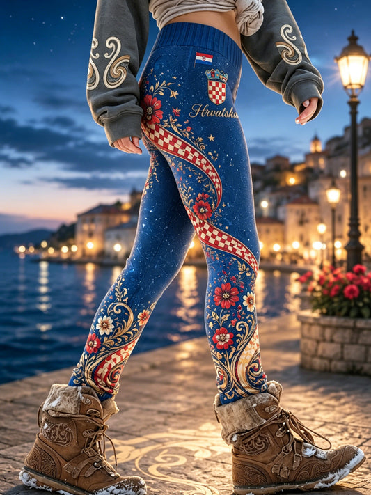 Ženske hrvatske cvijeće tiskane Leggings