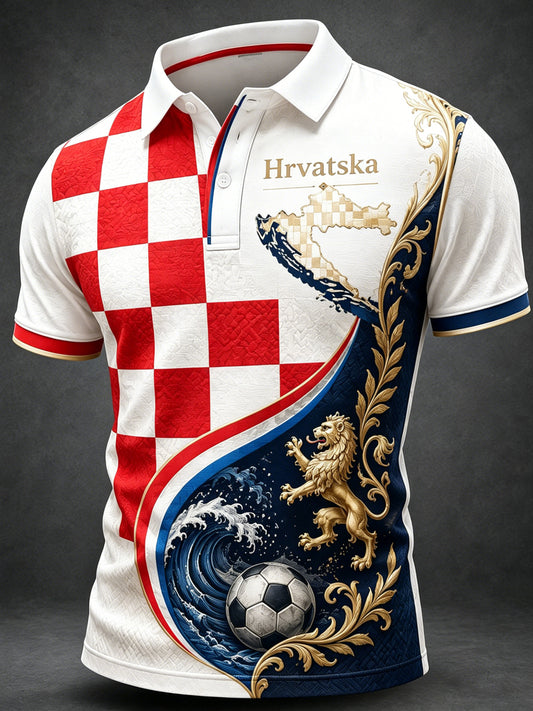 Muški hrvatski nogometni navijački element Umjetnost Print Polo Košulja