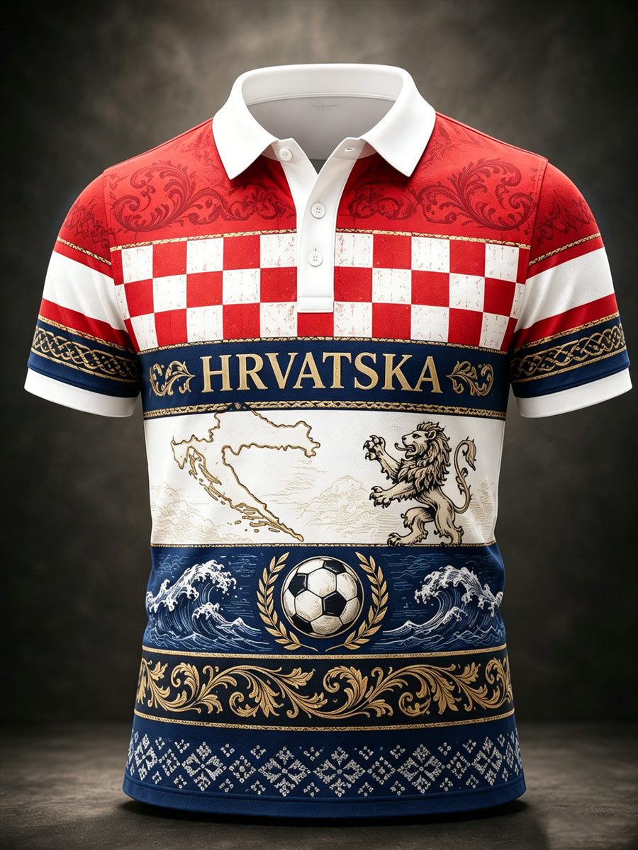 Muška majica polo s umjetničkom grafikom hrvatskog nogometnog navijačkog elementa