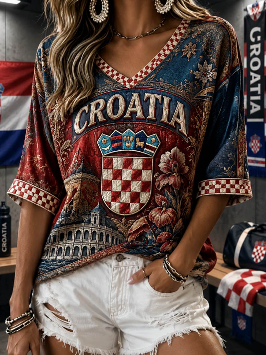 Ženska majica s rukavima srednje duljine i V-izrezom