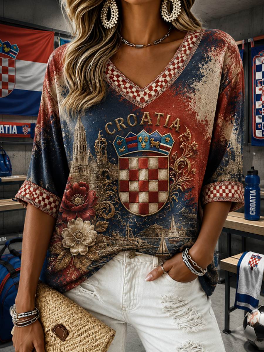 Ženska majica s rukavima srednje duljine i V-izrezom