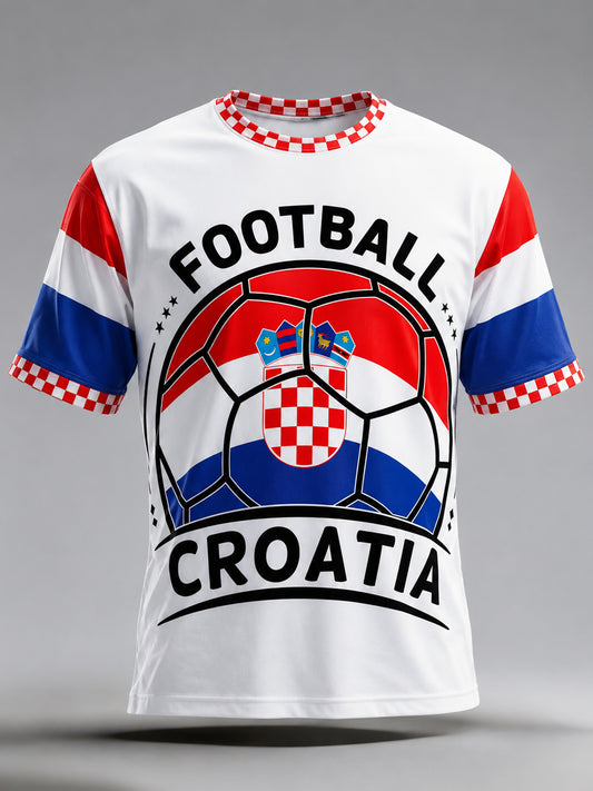 Muška majica s umjetničkom grafikom hrvatske nogometne utakmice i navijačkim elementima