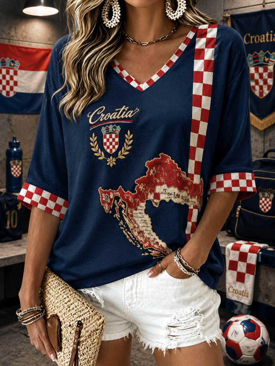 Ženska majica s rukavima srednje duljine i V-izrezom