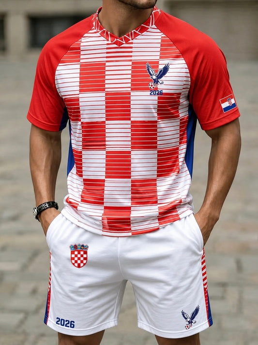 Set majica s umjetničkim printom za navijanje na muškoj hrvatskoj nogometnoj utakmici