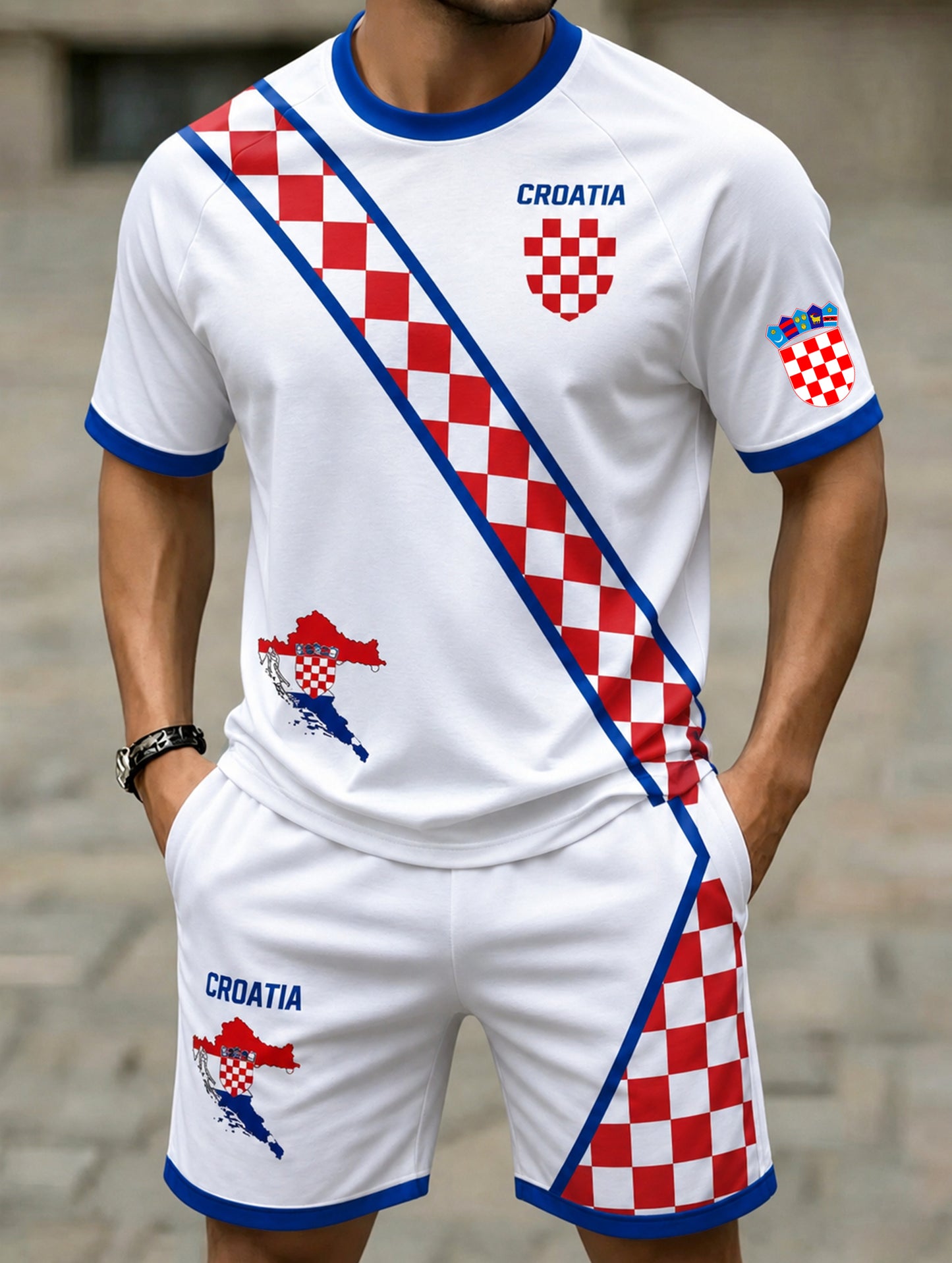Muška hrvatska nogometna utakmica navijanje umjetnosti Tiskati T-Shirt Set