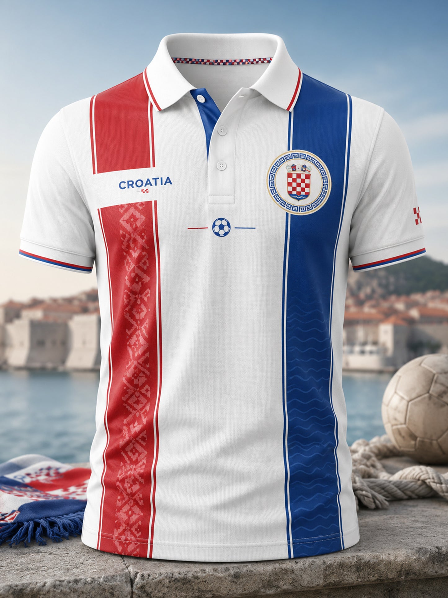 Polo majica s umjetničkim printom, element navijanja na hrvatskoj nogometnoj utakmici za muškarce