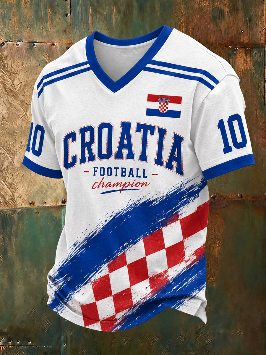 Muška hrvatska nogometna utakmica navijanje umjetnosti Tiskati V-vrat T-majica