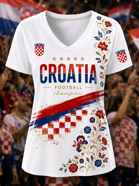 Ženska hrvatska nogometna utakmica navijanje umjetnosti Tiskati V-vrat T-majica
