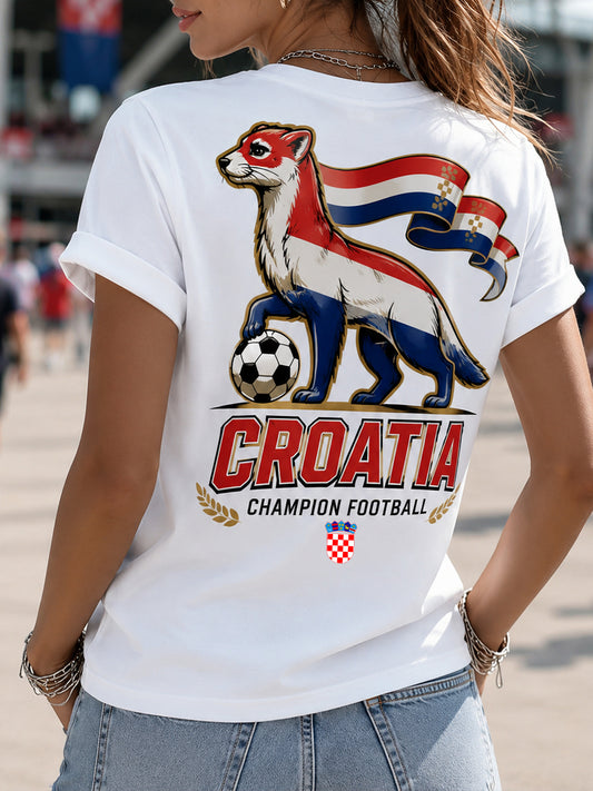 Ženski hrvatski nogometni meč navijajući element umjetnost Print T-shirt
