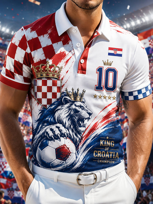 Polo majica s umjetničkom grafikom koja prikazuje navijače na muškoj hrvatskoj nogometnoj utakmici