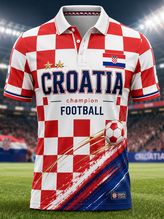 Polo majica s umjetničkom grafikom koja prikazuje navijače na muškoj hrvatskoj nogometnoj utakmici