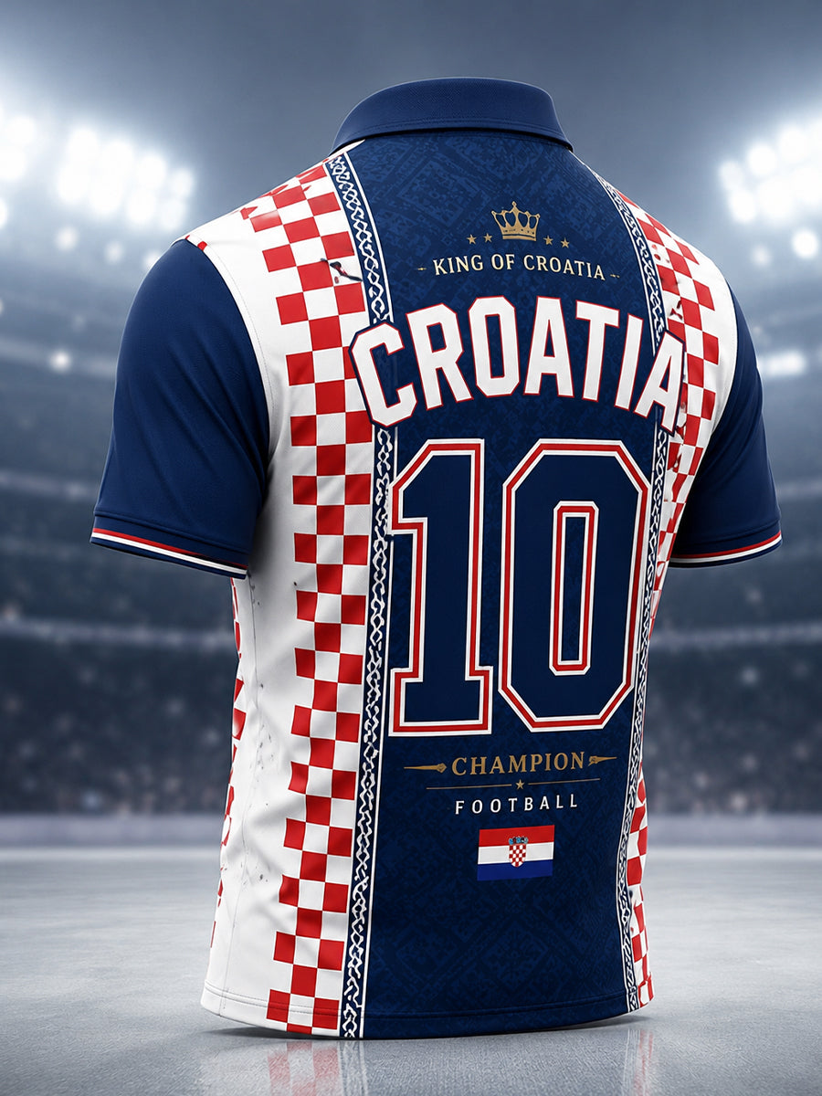Polo majica s umjetničkom grafikom koja prikazuje navijače na muškoj hrvatskoj nogometnoj utakmici