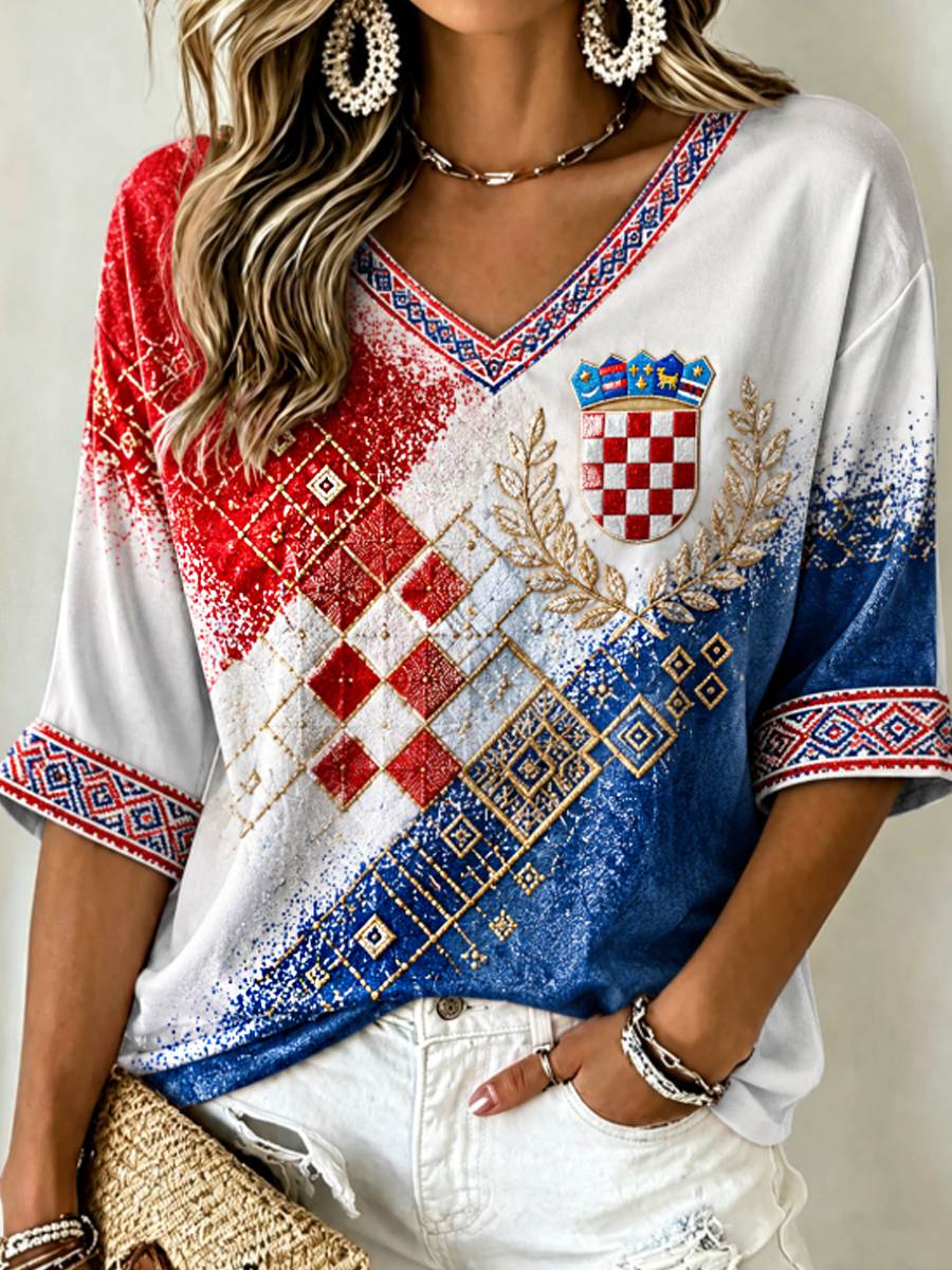 Ženska majica s rukavima srednje duljine i V-izrezom