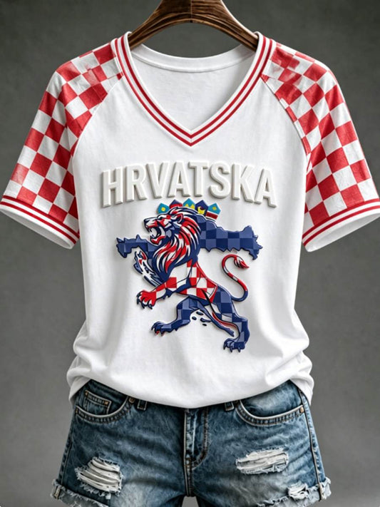 Ženska V-vrat off rame kratka majica s rukavom.