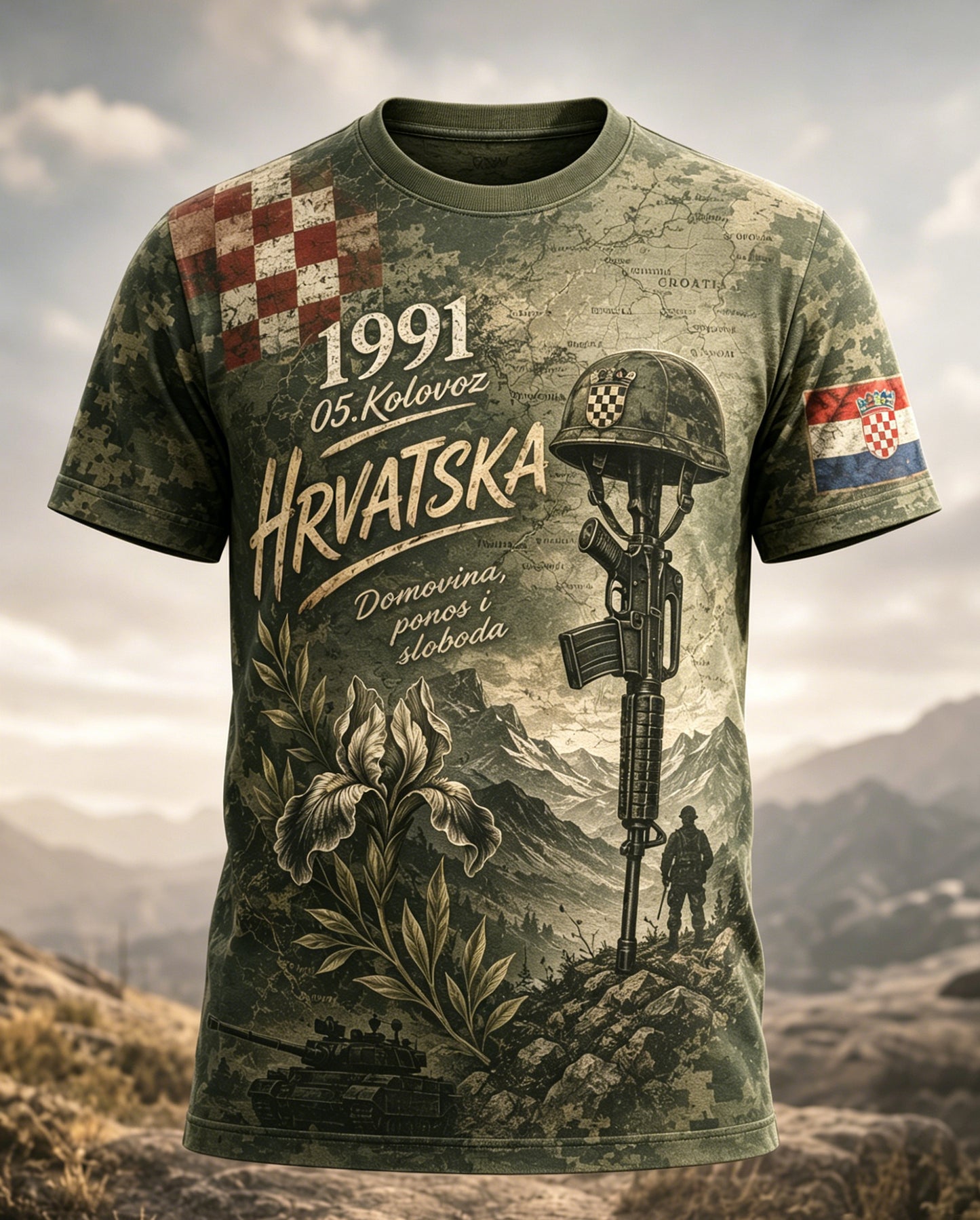 Muška hrvatska vojno-Stilo Patriotska umjetnost Ispis T-majca