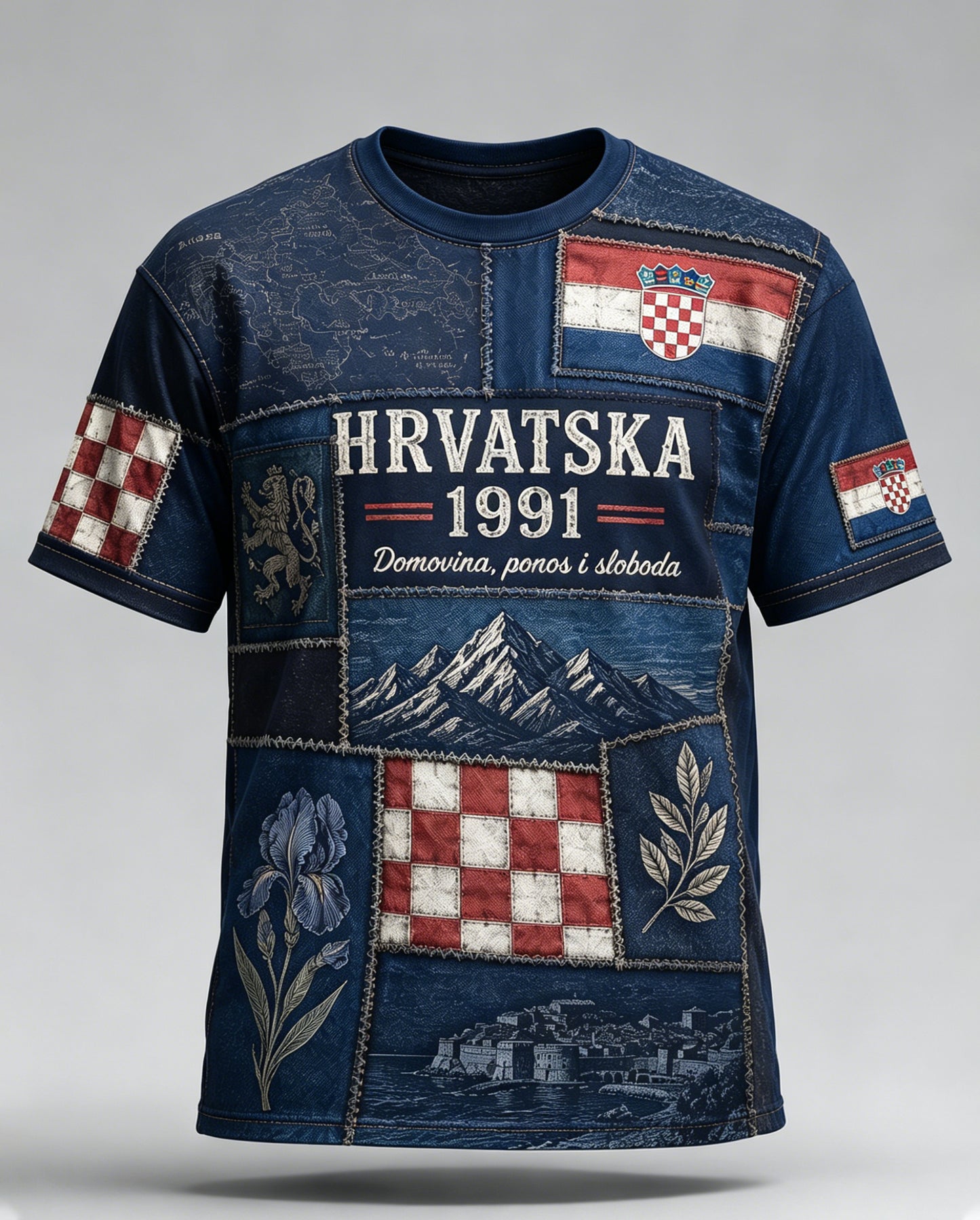 Muška majica s umjetničkim tiskom u hrvatskom vojnom stilu s domoljubnim motivima