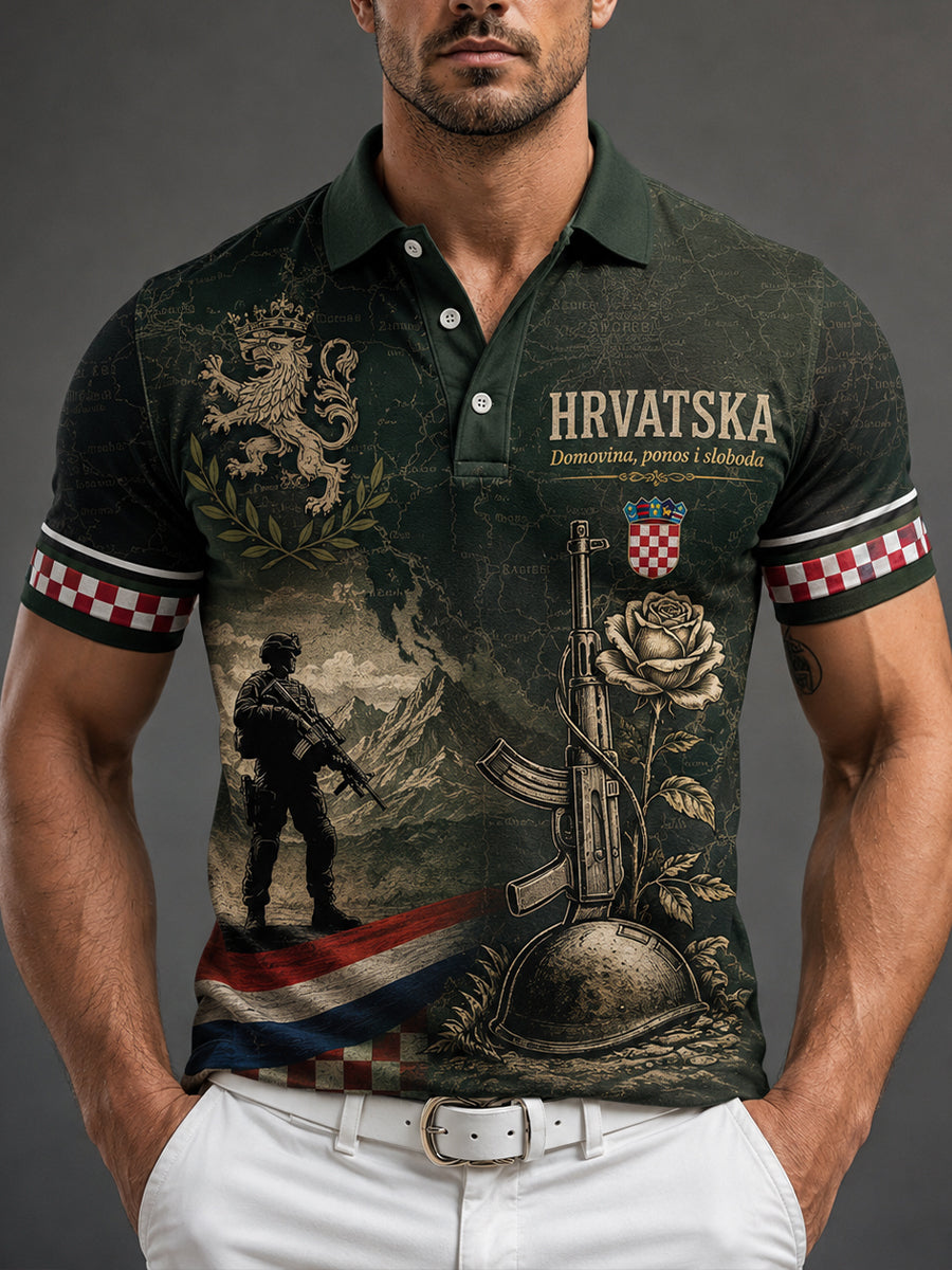 Muška majica polo s umjetničkim motivom hrvatske vojske i domoljublja