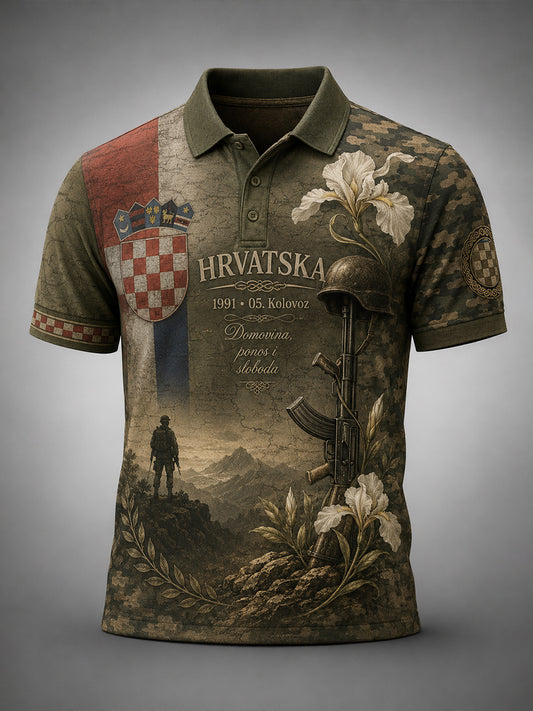 Muška hrvatska vojna patriotska umjetnost Print Polo Košulja