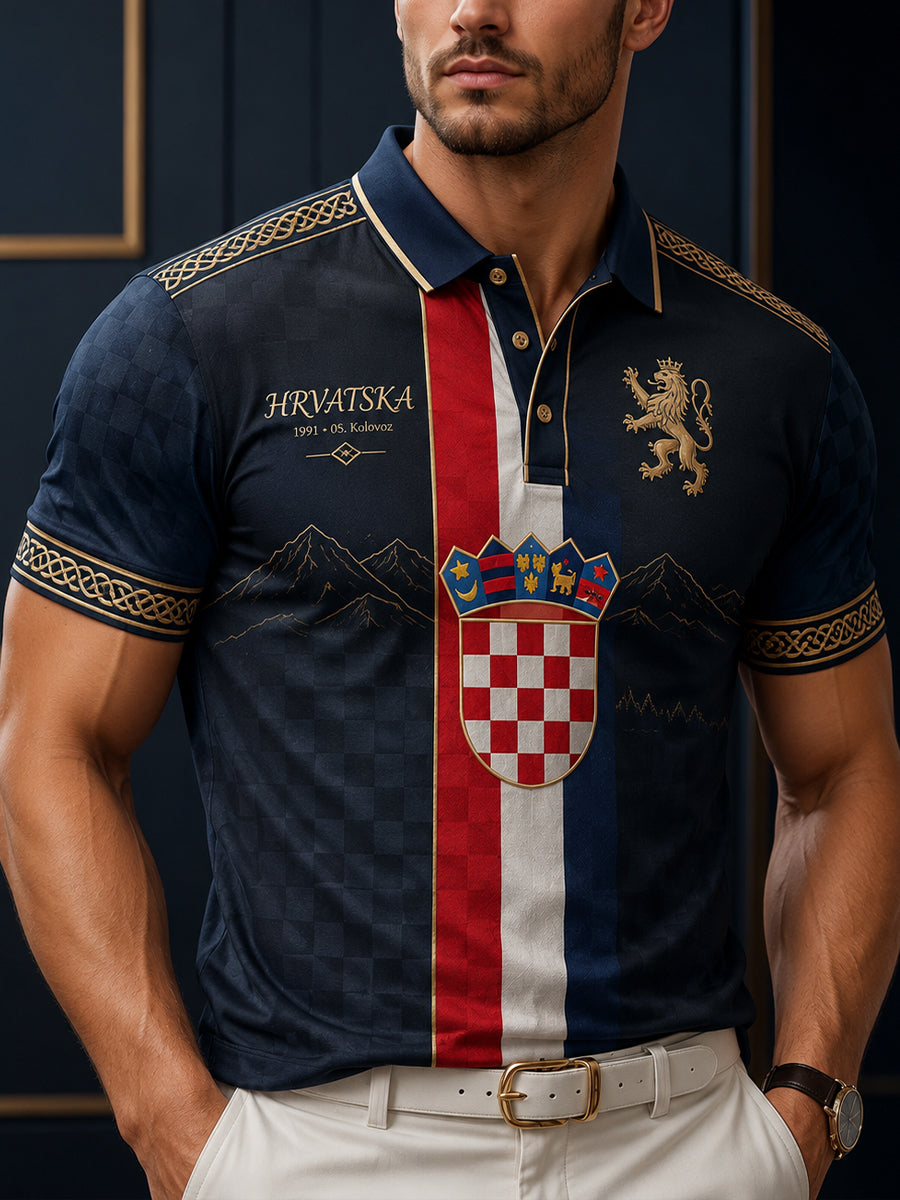 Muška majica polo s umjetničkim motivom hrvatske vojske i domoljublja