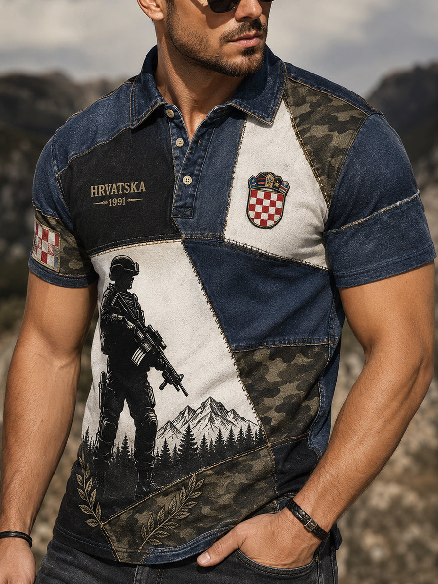 Muška majica polo s umjetničkim motivom hrvatske vojske i domoljublja