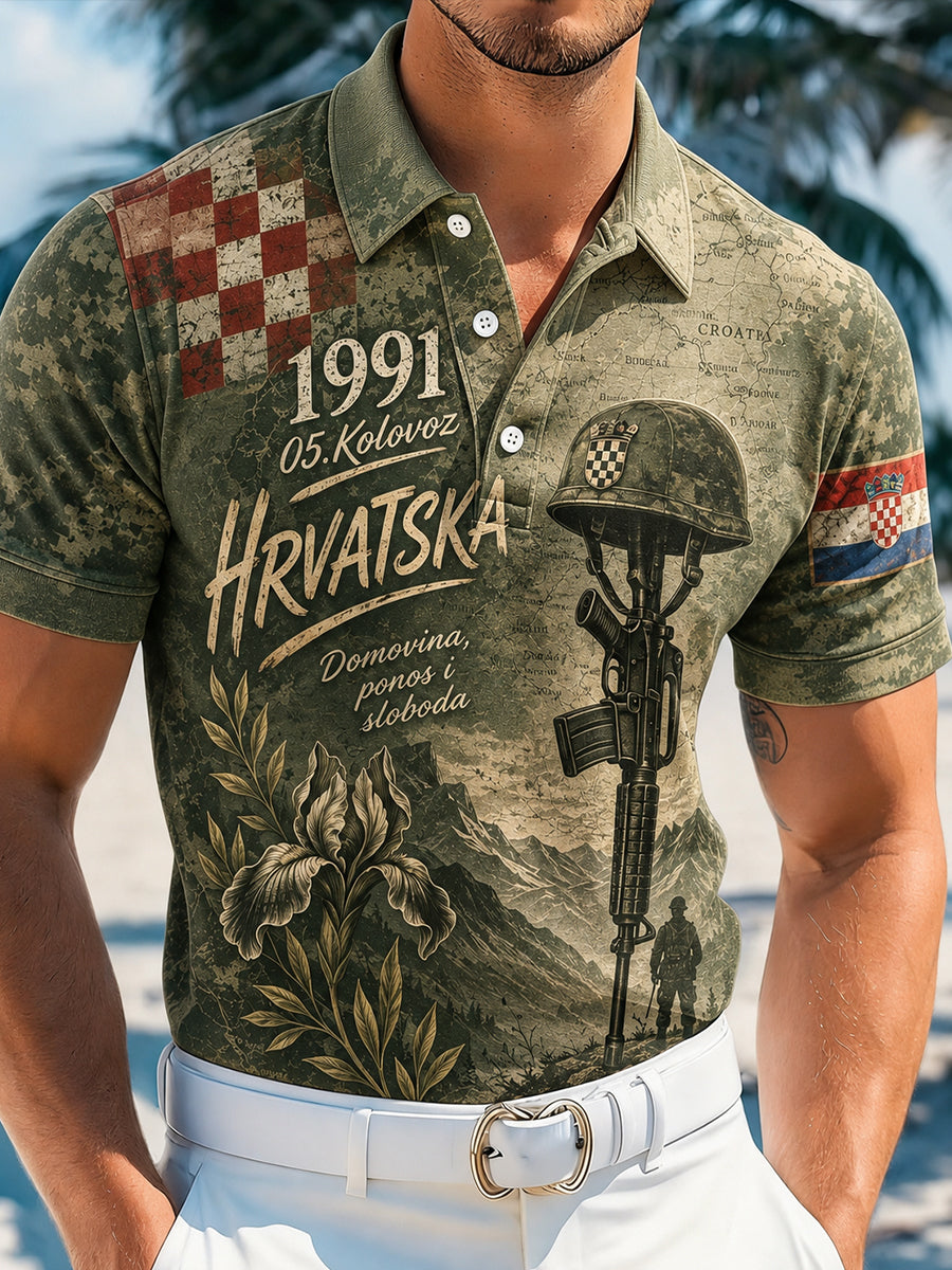 Muška majica polo s umjetničkim motivom hrvatske vojske i domoljublja
