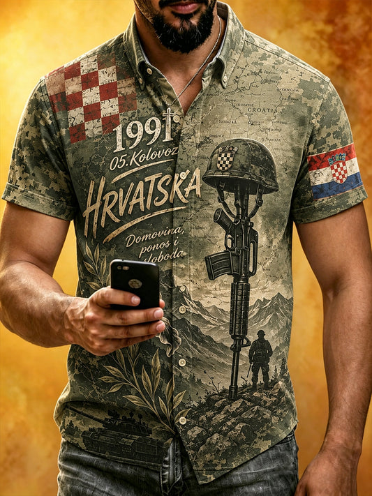 Muška hrvatska vojna Patriotska Kratka rukavica s umjetničkim otisko