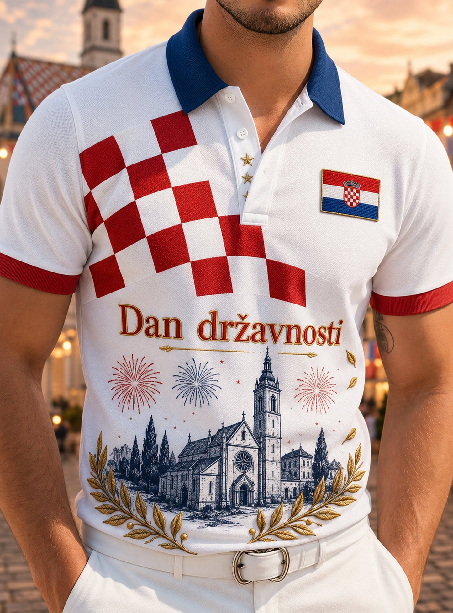 Umjetnički polo majica s otiskom u povodu Muškog hrvatskog nacionalnog dana