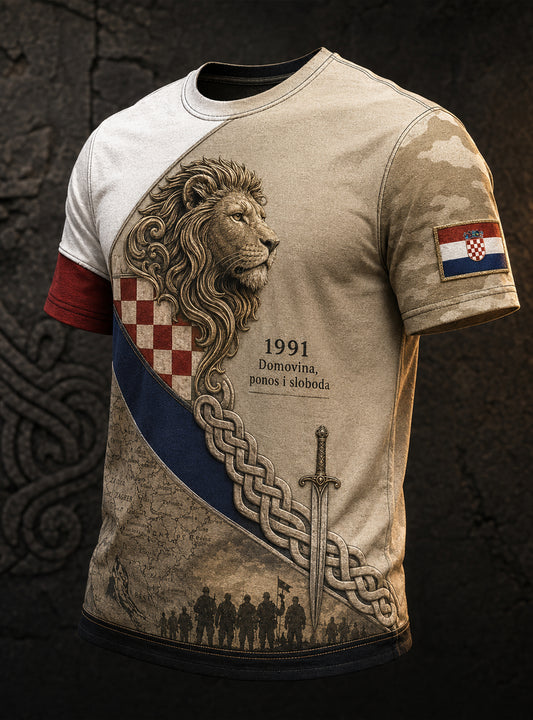 Muški majica s umjetničkom grafikom hrvatske vojske i domoljublja