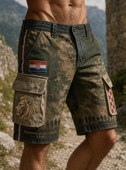 Muške kratke hlače s umjetničkim motivom hrvatske vojske i domoljublja
