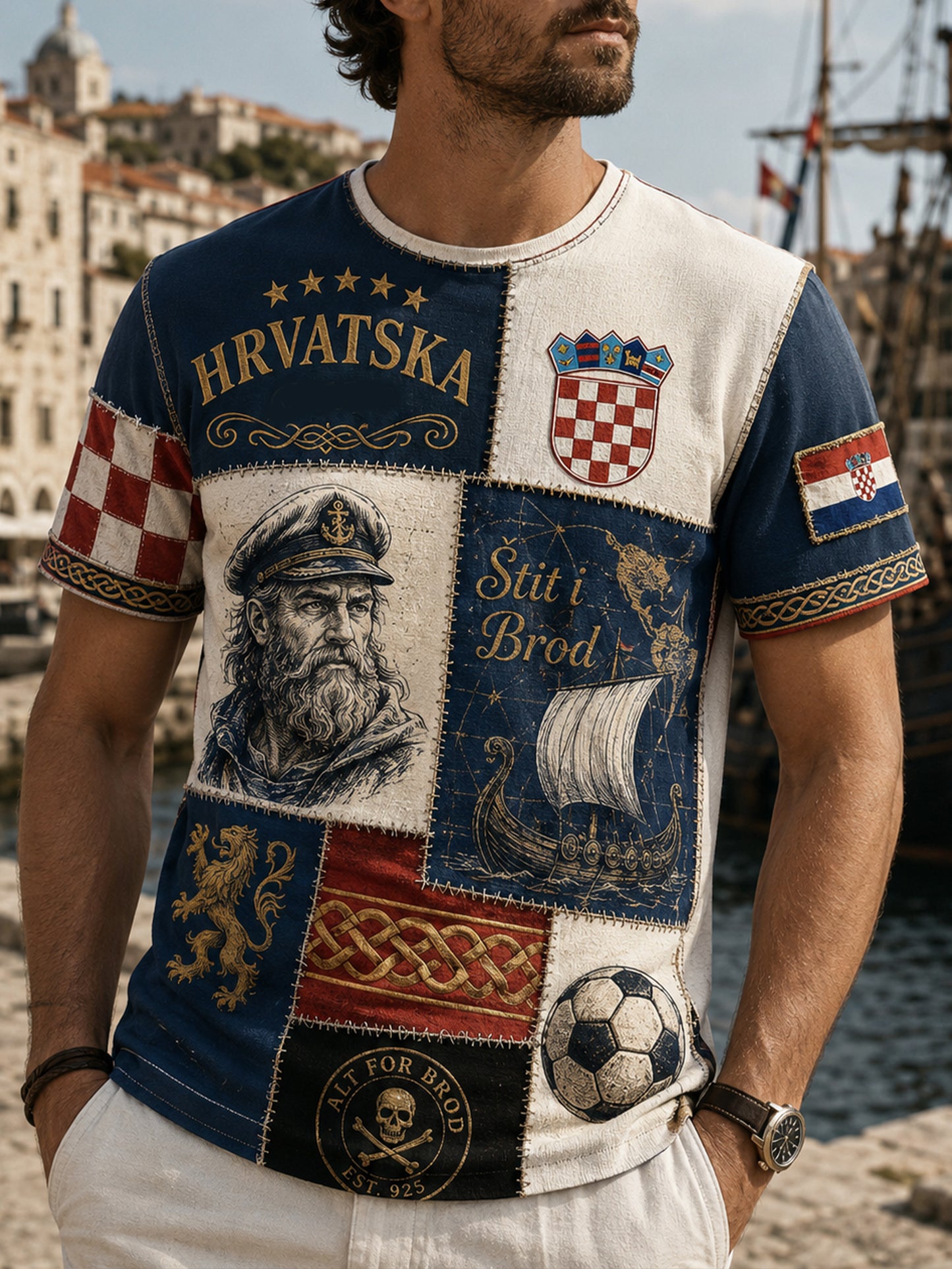 Muška majica s umjetničkom grafikom u hrvatskom piratskom stilu