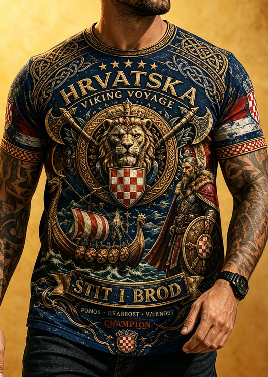 Muška majica s umjetničkom grafikom u hrvatskom piratskom stilu