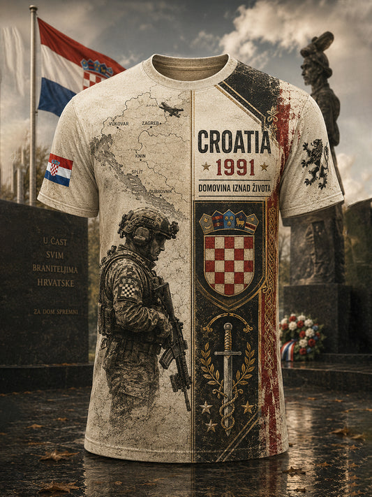 Muški majica s umjetničkom grafikom hrvatske vojske i domoljublja