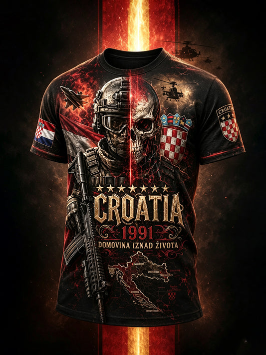 Muški majica s umjetničkom grafikom hrvatske vojske i domoljublja