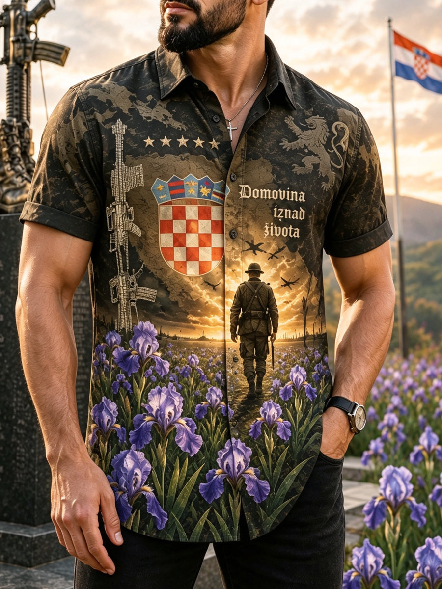 Muška hrvatska vojna domoljubna majica kratkih rukava s umjetničkim otiskom