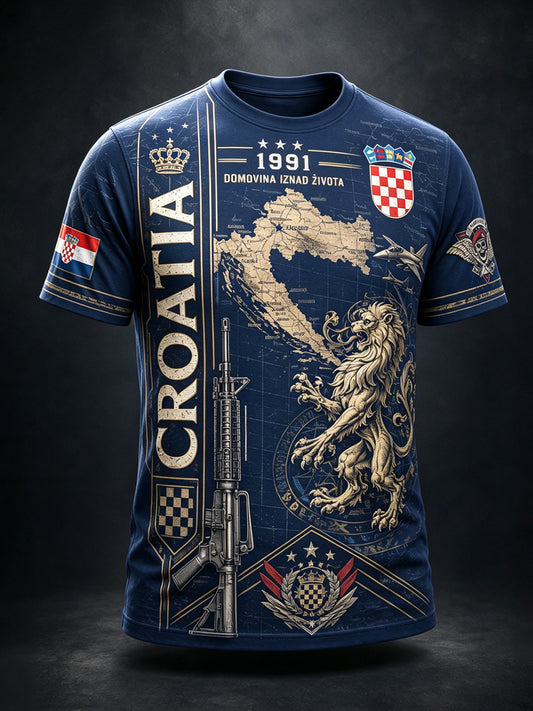 Muški majica s umjetničkom grafikom hrvatske vojske i domoljublja