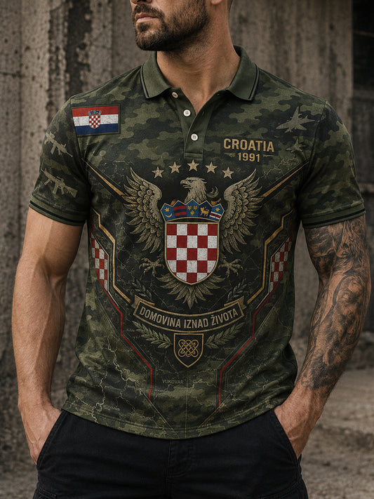Muška majica polo s umjetničkim motivom hrvatske vojske i domoljublja