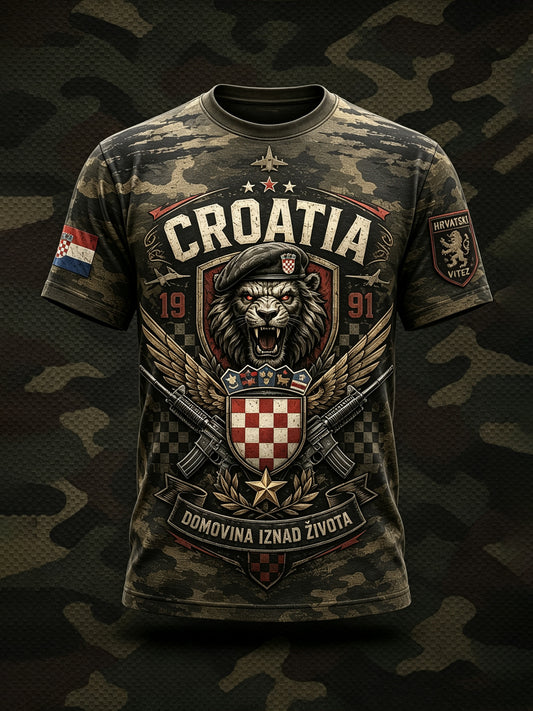 Muški majica s umjetničkom grafikom hrvatske vojske i domoljublja