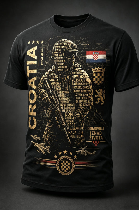 Muški majica s umjetničkom grafikom hrvatske vojske i domoljublja